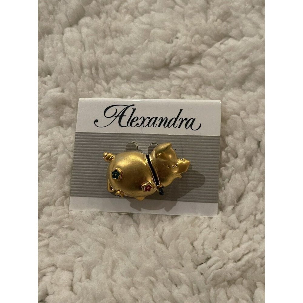 Vintage Alexandra Gold Toned Pig Pin Brooch NOS
